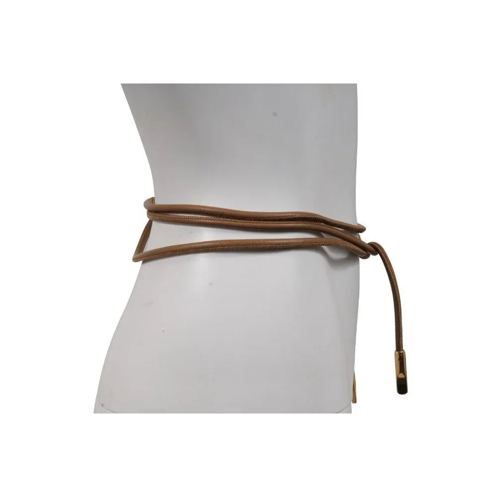 Salvatore Ferragamo Womens Brown Leather Rope String Waist Belt Gold Hardware